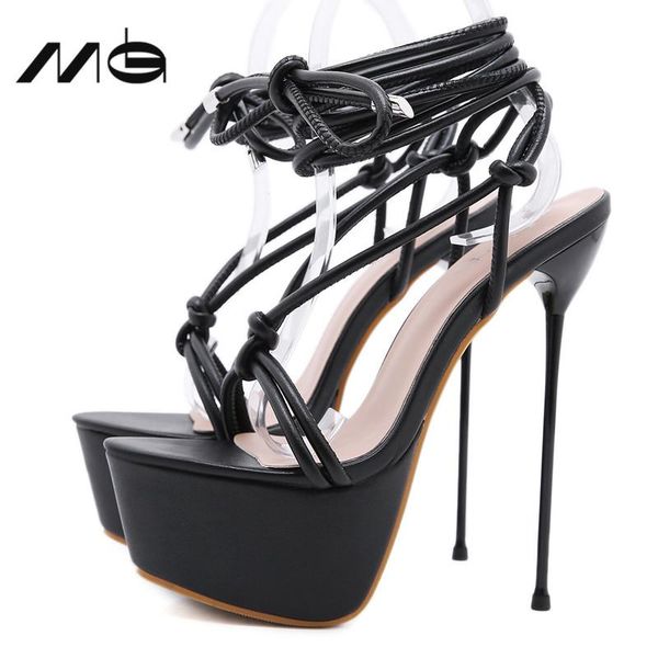 

sandals women's high platform fashion summer shoes narrow band ankle strap heels 17cm strappy female sandalias, Black