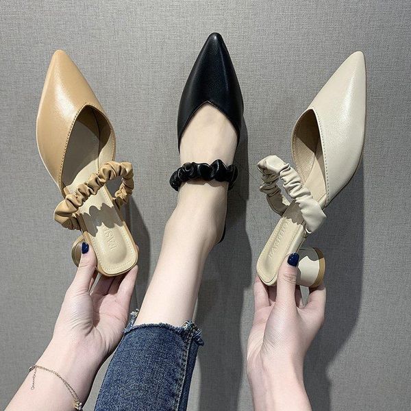 

slippers woman summer platform ladies thick heel shallow square slides female point toe heels sandals zapatos de mujer, Black
