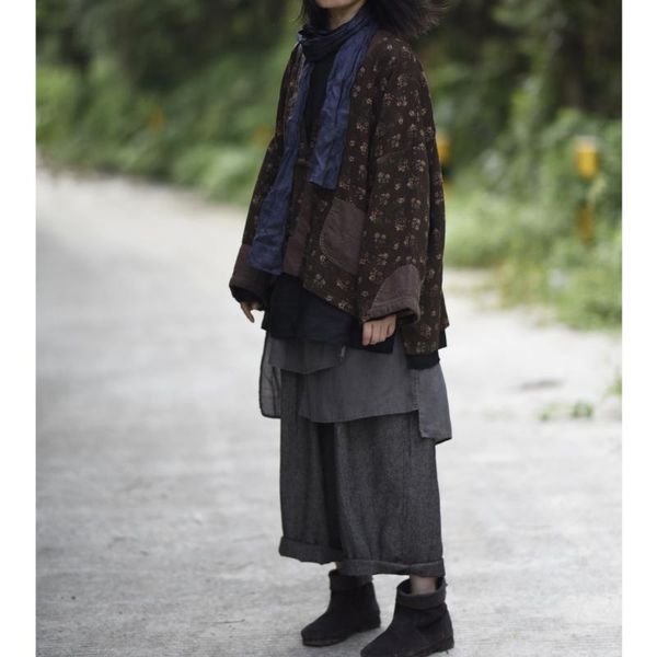 

women's jackets women spring autumn double layer cotton printed jacket short coat outerwear female 2021, Black;brown