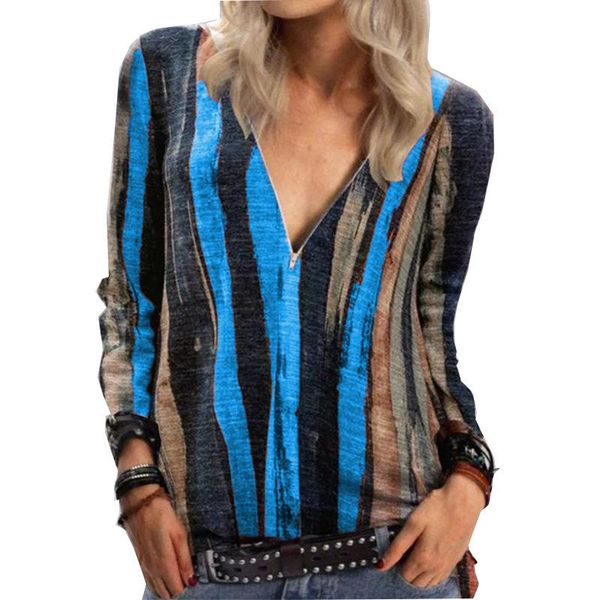 

women's t-shirt striped tie dye t shirts women pullover autumn ropa mujer shirt print long sleeve european style tee womens clothing, White