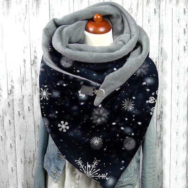 

scarves 2021 women snowflake printing thick button soft wrap casual fashion warm shawls foulard femme winter scarf, Blue;gray