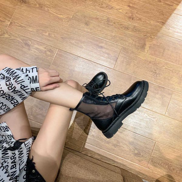 

mesh boots martin women's summer thin 2021 hollow breathable thick soles british mesh cool short, Black