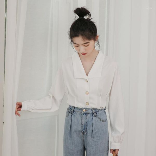 

autumn women's shirt french style v-neck white color long-sleeved chiffon elegant for office lady blouses & shirts