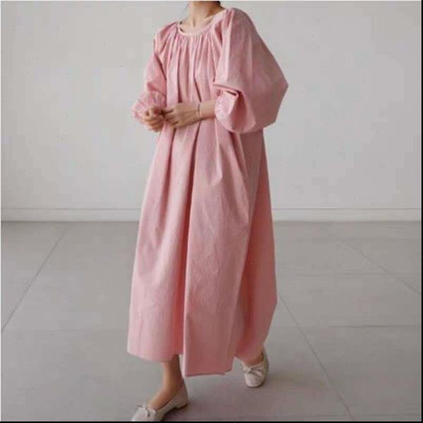 

2021 new spring and summer fashion lantern sleeves round neck pullover loose big size shirt dress female vestido wm13701, Black;gray