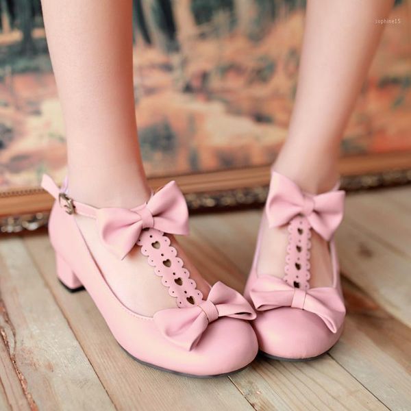 

sweet lolita bow women pumps low heel mary janes shoes cosplay student girl tide med heels pink zapatos de mujer1, Black