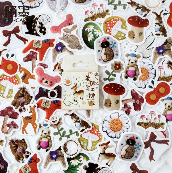 

3pieces/lot 45pcs/box handmade felt animals decorative adhesive tape masking tape for stickers scrapbooking diy stationery tape 2016