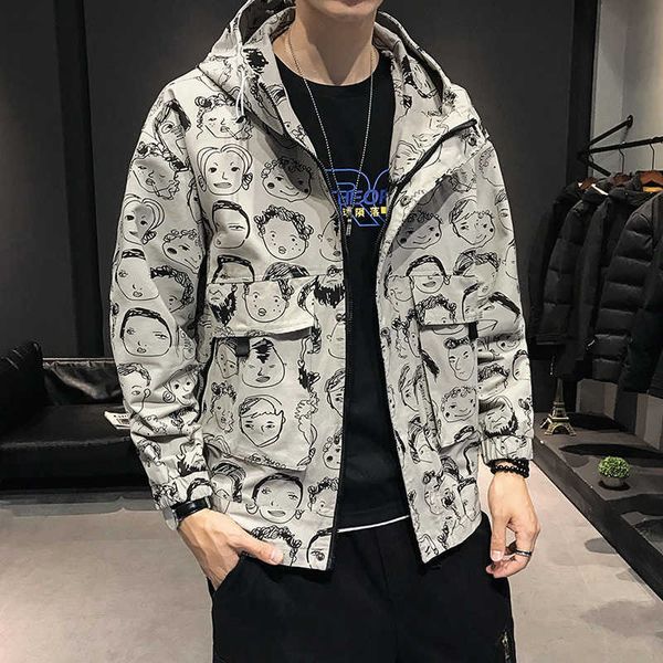 

thin windbreaker jacket mens reversible letter print street couple coat young male hooded bomber spring autumn outwear ee9jk, Black;brown