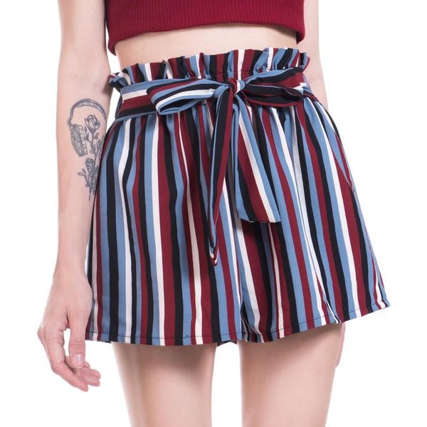 

women's shorts women elastic waist boho high summer striped, White;black
