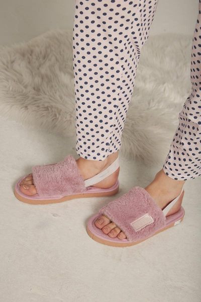 

slippers back wheel plush home slipper, Black