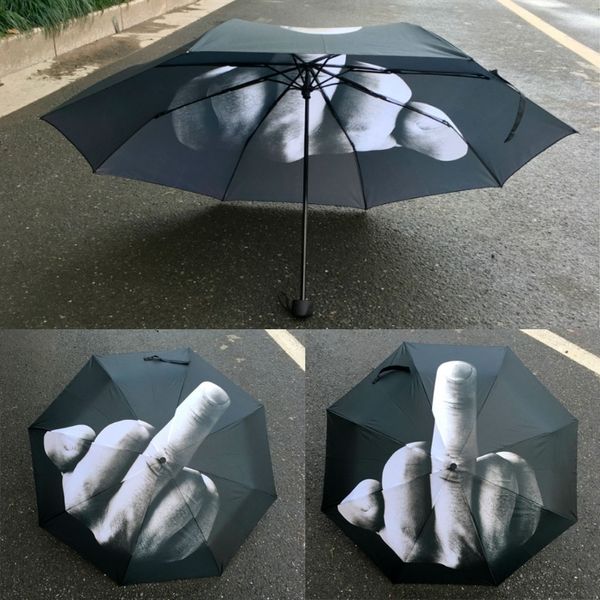 Creative Cool Middle Dedo guarda-chuva à prova de vento Dobrável chuva elegante parasol 210223