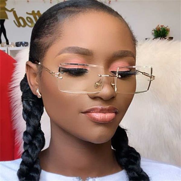 

fashion sunglasses frames simple retro transparent rimless rectangle glasses frame men women square optical eyeglasses clear lenes, Black