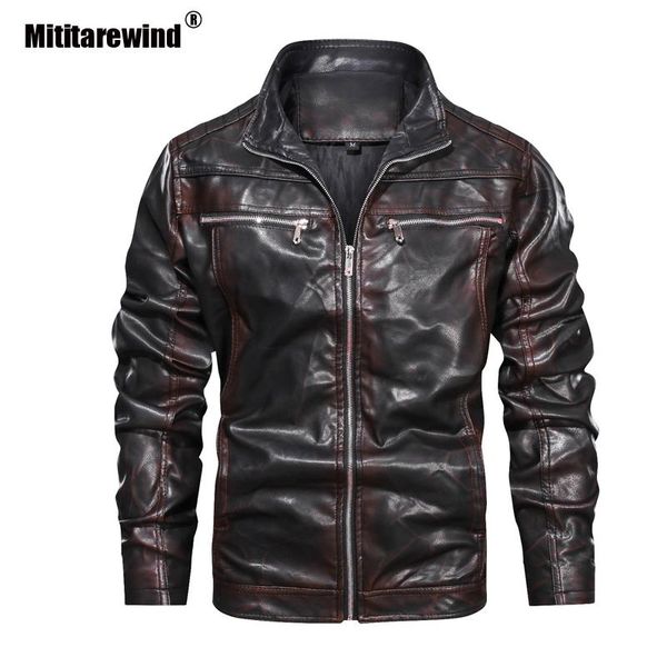 

men's fur & faux brand military pu leather jacket men stand collar mens motorcycle autumn coat size s-xxxl, Black