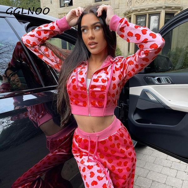 

women's hoodies & sweatshirts gglnoo heart print y2k women korean fashion 2021harajuku long sleeve tracksuit pink hoodie crop female, Black