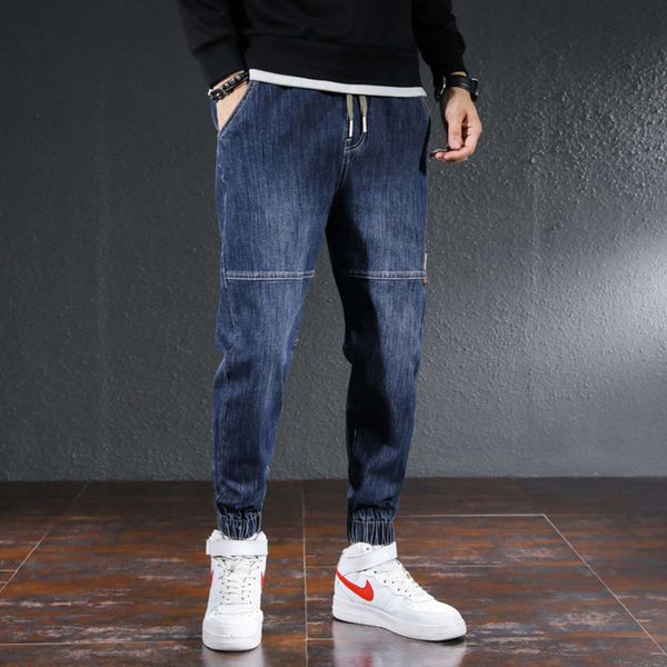 

blue jeans autumn leggings korean version loose 9-point trendy men's thick pants, Black