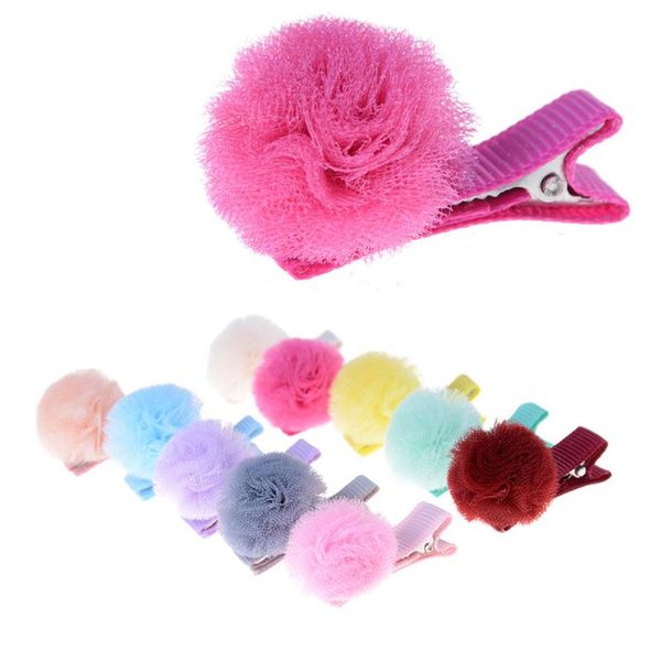 

10 pcs/lot korean net yarn ball girls small lovely solid hairclip kids hairpins hair accessory gift for little girls, Slivery;white