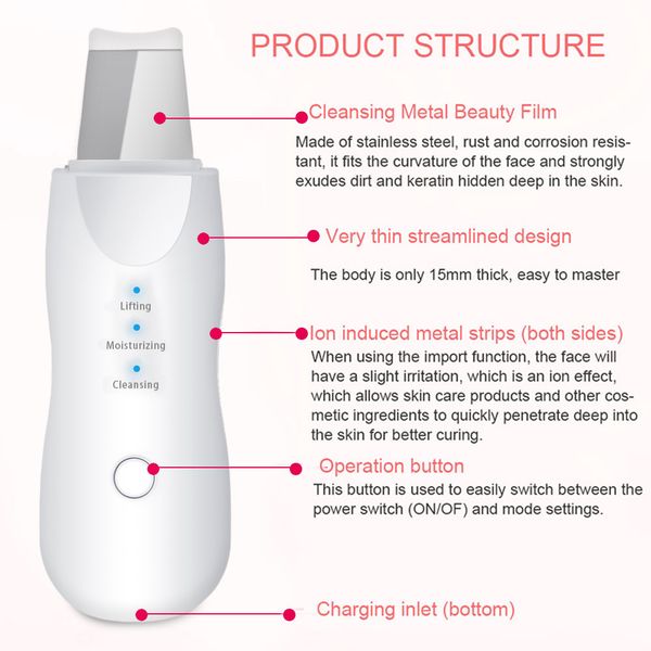 

vibrate deep face cleaning skin scrubber remove dirt blackhead reduce wrinkles facial lifting peeling tool not ultrasonic shovel