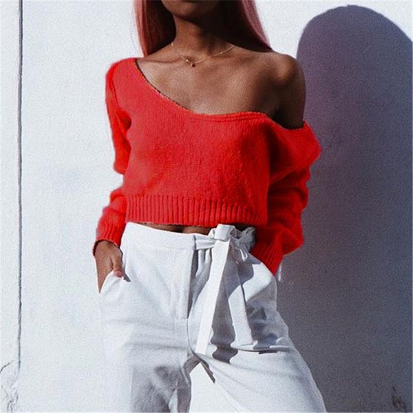 

women's sweaters 2021 autumn pullovers cropped club winter elastic women fashion neon full o neck streetwear lazy style m0832, White;black
