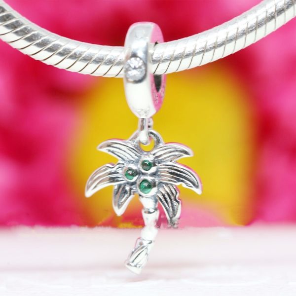 Authentischer Pandora 925 Sterling Silber Palm Tree Coconuts Dangle Charm passend für europäische Armbänder mit losen Perlen zur Herstellung von DIY-Schmuck 799438C01