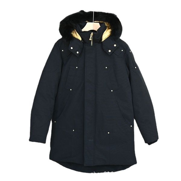 

men's gold standard scissors down jacket medium and long winter warm coat fur collar hooded coat canada moose, Black