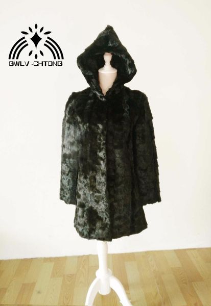 

women's fur & faux 2021 arrivel real natural genuine mink coat women fashion jacket with hood custom any size, Black