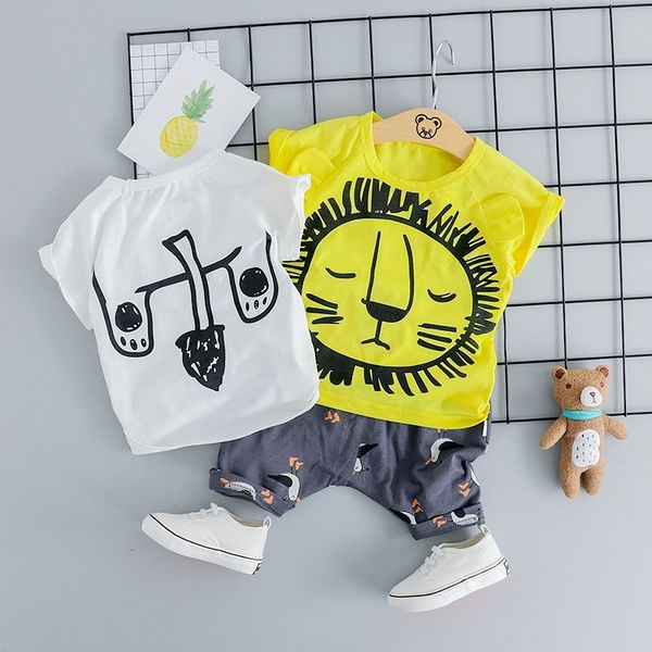 

boys 2pcs clothes kids summer tshirt pant suit baby girl set infant clothing dinosaur embroidery 210309, White