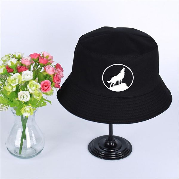 

cloches wolf logo summer hat women mens panama bucket design flat sun visor fishing fisherman, Blue;gray
