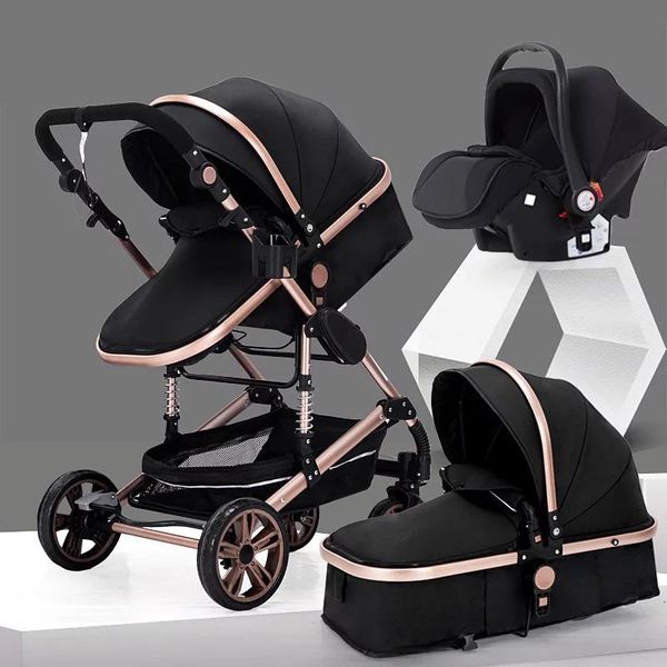 

strollers# baby stroller 3 in 1,portable carriage,fold pram,aluminum frame high landscape stroller,for born trolley car seat