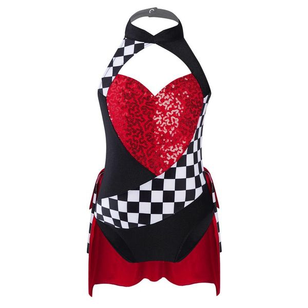 

girl's dresses kids girls halter neck sleeveless sequins ballet dance leotard dress dancewear children halloween costume cosplay party, Red;yellow