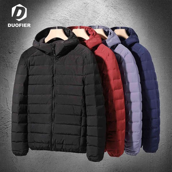 

winter fashion 2021 brand ultra light 90% white duck down jacket mens korean streetwear feather coats hooded warm men clothing y1103, Black