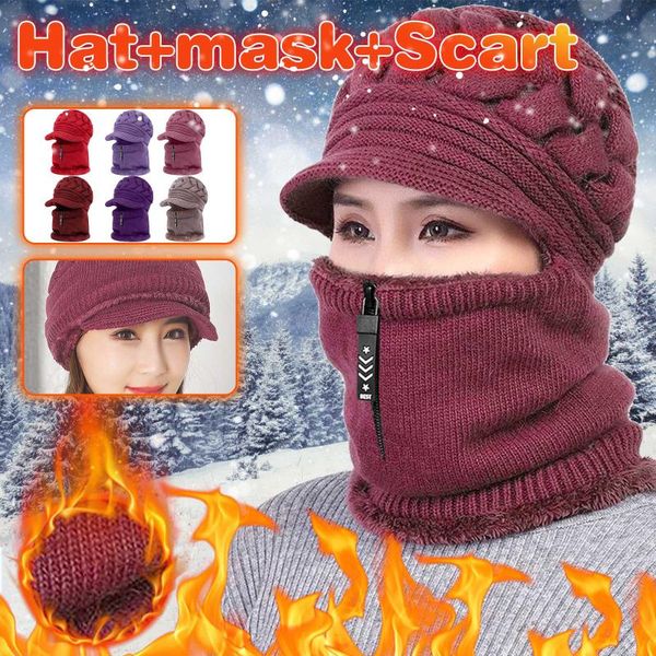 

beanie/skull caps zipper bib beanie hat for women neck guard with mask ski headgear beanies skullies, Blue;gray
