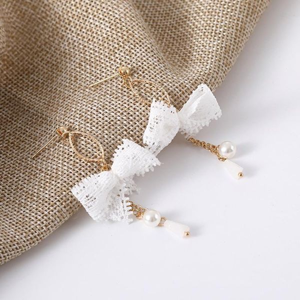 

dangle & chandelier personality fashion sweet girl heart lace bow earrings pearl tassel pendant female accessories wild crystal simple, Silver
