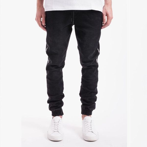 

men's jeans spring autumn men cotton denim hip hop slack bottom jogger streetwear skinny blue pants elastic waist hombre male trousers