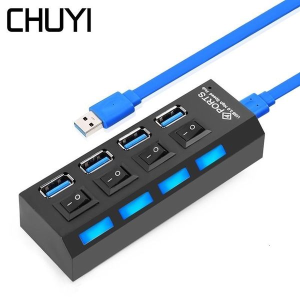 

hubs chuyi usb hub 3.0 4 ports super speed 5gbps splitter with switch us/eu/au/uk external power adapter for computer accessories
