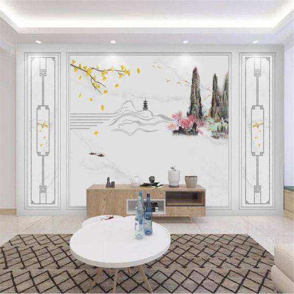 

wallpapers milofi custom 3d large wallpaper mural hd chinese simple ginkgo landscape peach blossom light luxury wallboard