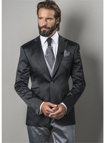 

classic one button wedding tuxedos notch lapel slim fit suits for men groomsmen suit prom formal suits (jacket+pants+vest+tie) w633, Black;gray