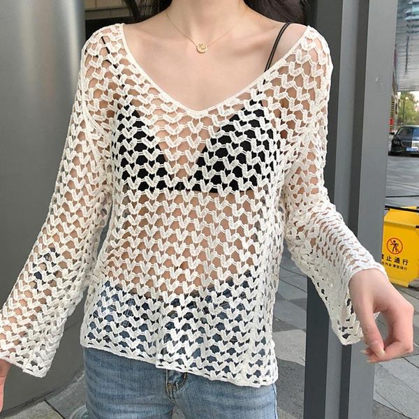 

vintage embroidery long sleeve v-neck off shoulder hollow out transparent lace blouse women 2021 beach summer crop, White
