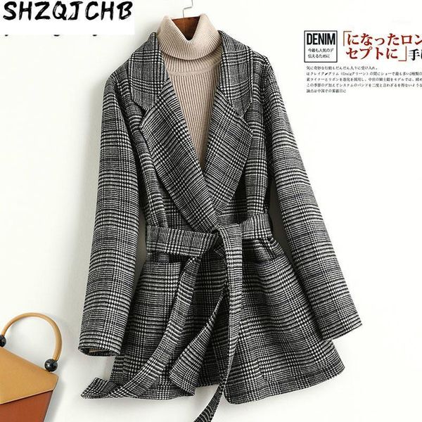 

100% wool coat female plaid jacket vintage korean spring fall clothes for women elegant manteau femme kqn30168 k women's & blends, Black