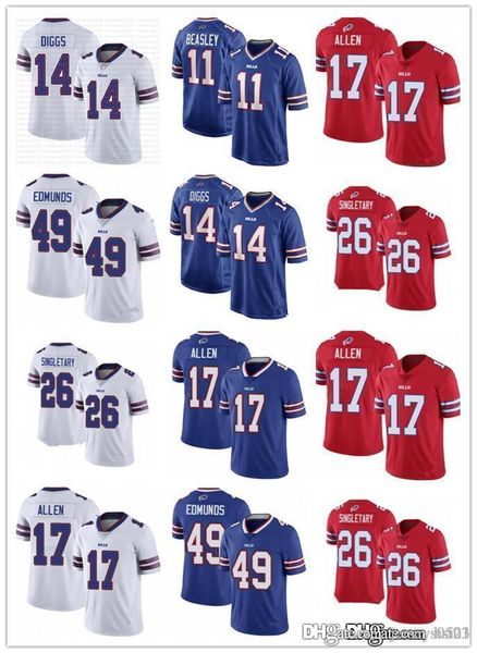 

men women buffalo bills 17 josh allen 14 stefon diggs 26 devin singletary 49 tremaine edmunds 11 cole beasley football jerseys, Black;red