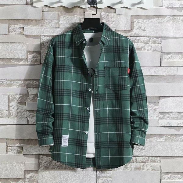

men's dress shirts 2021ins plaid shirt for men to wear long sleeve with korean fashion, White;black