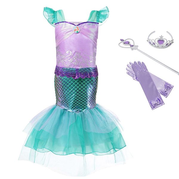

girls princess arier dress up costume kids petal sleeve print gown girl party carnival birthday gift the little mermaid dresses, Red;yellow