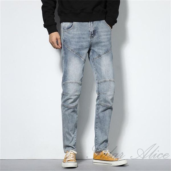 

men's jeans 2021 fall/winter mid-waisted high-end brand youth slim casual pants1, Blue