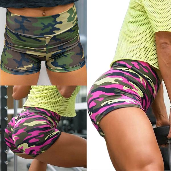 

women lady shorts causal gym yoga running beach sports summer pants camo, White;black