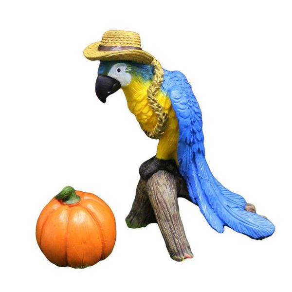 

garden decorations resin parrot statue blue bird sculpture with hat pumpkin artificial figurine for outdoor decoration home patio yar