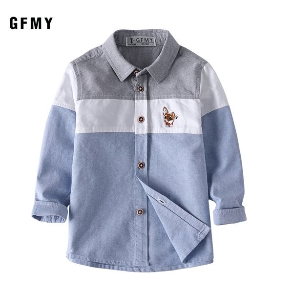 

gfmy spring 100% oxford textile cotton full sleeve embroidery pattern boys shirt 3t-12t splice kid casual clothes 9012 210306, White;black