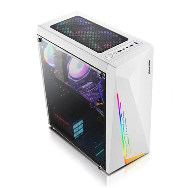 RGB-PC-Gaming-Gehäuse, leicht, transparent, seitliches Computer-Tower-Gehäuse aus Acryl, unterstützt ATX/MATX/ITX-Rückseite – Weiß