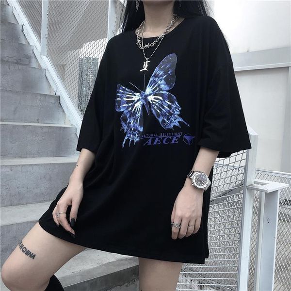

summer women 2021 dark harajuku mujer camisetas aesthetic o-neck ink butterfly t-shirt kpop ropa mujer streetwear cotton, White