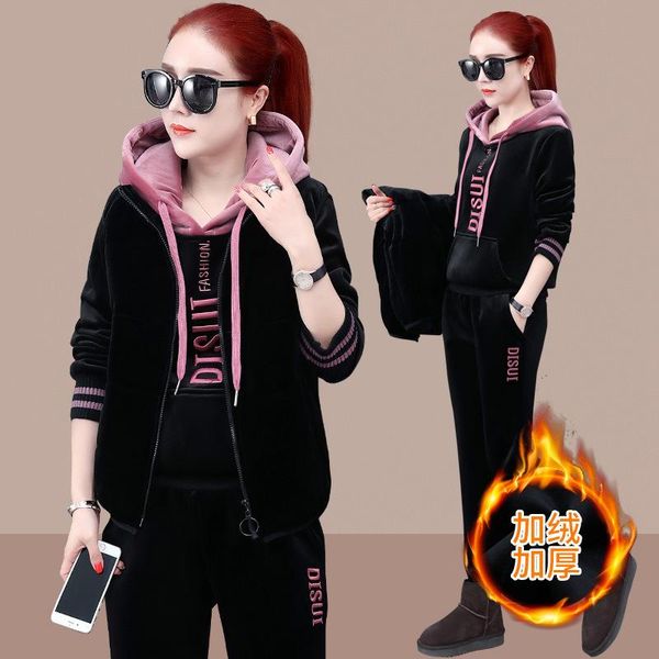 

women's two piece pants 2021 sportswear suit spring sweater autumn and winter leisure plus velvet thick hooded two-piece, White