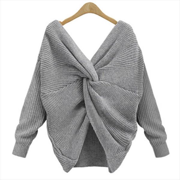 

4 colors v neck twisted womens sweaters back women jumpers pullovers casual long sleeve knitted pull femme, White;black