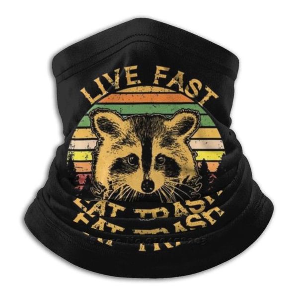 

scarves funny raccoon camping vintage - live fast eat trash microfiber neck warmer bandana scarf face mask retro nature typography, Blue;gray