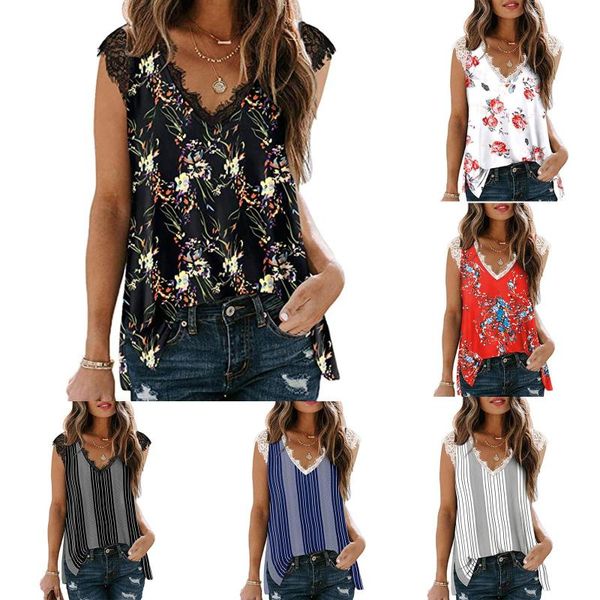 

women's blouses & shirts 2021 fashion woman o-neck short sleeve lace floral prints loose women blouse printed shirt, White